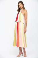 FATE Linen Blend Color Block Midi Skirt in Cream Multi
