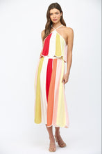 Load image into Gallery viewer, FATE Linen Blend Color Block Midi Skirt in Cream Multi
