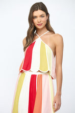 Load image into Gallery viewer, FATE CROPPED Linen Blend Color Block Halter Top in Cream Multi
