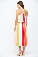 FATE Linen Blend Color Block Midi Skirt in Cream Multi