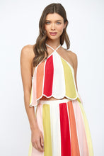 Load image into Gallery viewer, FATE CROPPED Linen Blend Color Block Halter Top in Cream Multi
