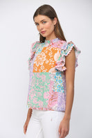 FATE Ric-Rac Trimmed Floral Patchwork Blouse in Lilac Multi