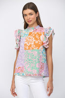 FATE Ric-Rac Trimmed Floral Patchwork Blouse in Lilac Multi