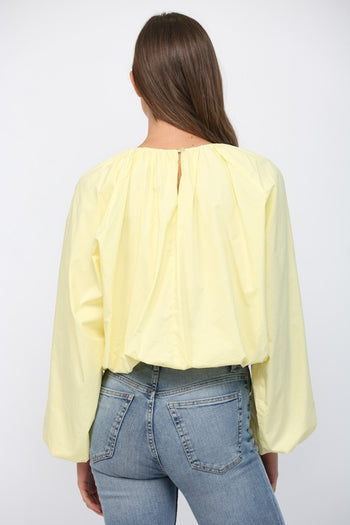 FATE Solid Color CROPPED Gathered Top in Lemon