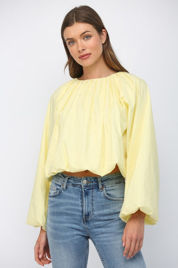 FATE Solid Color CROPPED Gathered Top in Lemon