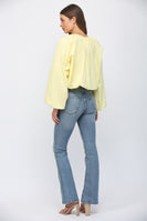 FATE Solid Color CROPPED Gathered Top in Lemon