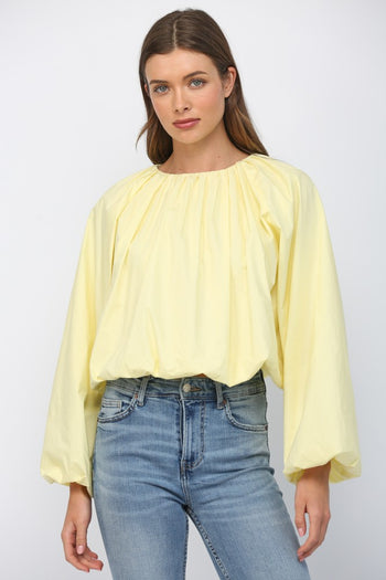 FATE Solid Color CROPPED Gathered Top in Lemon