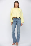 FATE Solid Color CROPPED Gathered Top in Lemon