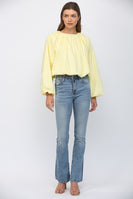 FATE Solid Color CROPPED Gathered Top in Lemon