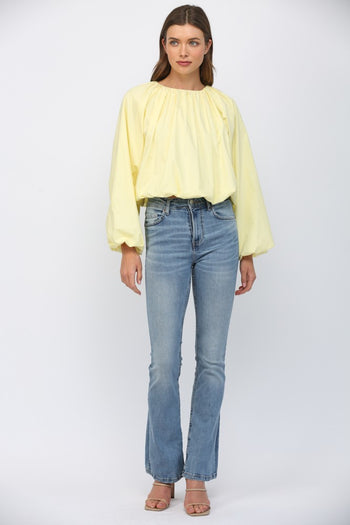 FATE Solid Color CROPPED Gathered Top in Lemon