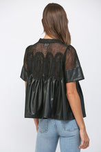Load image into Gallery viewer, FATE Solid Color Lace Overlay Faux Leather Babydoll Top in Black
