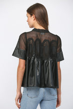 Load image into Gallery viewer, FATE Solid Color Lace Overlay Faux Leather Babydoll Top in Black

