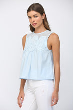 Load image into Gallery viewer, FATE Contrasting Mesh Yoke Detail Lace Trim Top in Baby Blue
