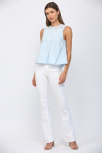 Load image into Gallery viewer, FATE Contrasting Mesh Yoke Detail Lace Trim Top in Baby Blue

