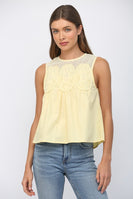FATE Contrasting Mesh Yoke Detail Lace Trim Top in Yellow