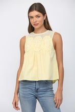 Load image into Gallery viewer, FATE Contrasting Mesh Yoke Detail Lace Trim Top in Yellow
