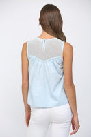 FATE Contrasting Mesh Yoke Detail Lace Trim Top in Baby Blue