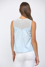 Load image into Gallery viewer, FATE Contrasting Mesh Yoke Detail Lace Trim Top in Baby Blue
