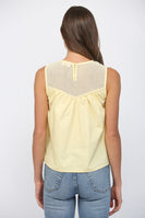 FATE Contrasting Mesh Yoke Detail Lace Trim Top in Yellow