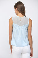 FATE Contrasting Mesh Yoke Detail Lace Trim Top in Baby Blue