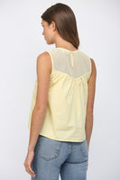 FATE Contrasting Mesh Yoke Detail Lace Trim Top in Yellow
