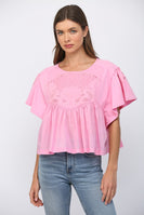 FATE Embroidery Lace Trimmed Sweatshirt Top in Bubblegum Pink
