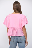 FATE Embroidery Lace Trimmed Sweatshirt Top in Bubblegum Pink