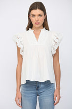 Load image into Gallery viewer, FATE Ruffled Short Sleeves Crochet Tape V Neck Flowy Top in Off White

