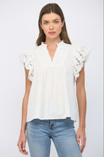 Load image into Gallery viewer, FATE Ruffled Short Sleeves Crochet Tape V Neck Flowy Top in Off White
