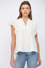 Load image into Gallery viewer, FATE Ruffled Short Sleeves Crochet Tape V Neck Flowy Top in Off White

