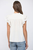 FATE Ruffled Short Sleeves Crochet Tape V Neck Flowy Top in Off White