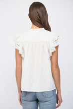 Load image into Gallery viewer, FATE Ruffled Short Sleeves Crochet Tape V Neck Flowy Top in Off White
