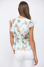 Load image into Gallery viewer, FATE Floral Peplum Top With Edge Wave Tape in Icy Blue Multi
