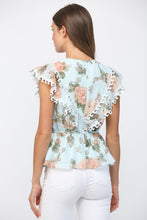 Load image into Gallery viewer, FATE Floral Peplum Top With Edge Wave Tape in Icy Blue Multi
