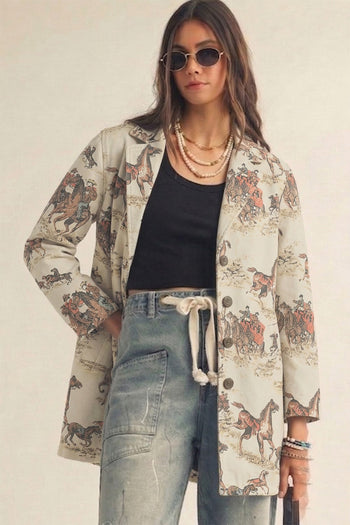 LovLov Modern Edge Reverie Equestrian Inspired Utility Coat Jacket in Multi