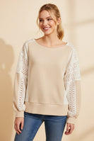 Heimish Lace Panel Colorblock Sweatshirt in Oatmeal