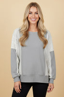Heimish Lace Panel Colorblock Sweatshirt in Heather Grey