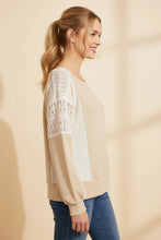 Load image into Gallery viewer, Heimish Lace Panel Colorblock Sweatshirt in Oatmeal
