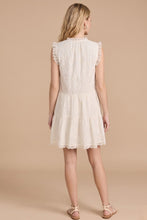 Load image into Gallery viewer, J.nna Eyelet Lace Trim Tiered Mini Dress in Cream
