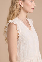 Load image into Gallery viewer, J.nna Eyelet Lace Trim Tiered Mini Dress in Cream
