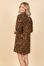 Load image into Gallery viewer, Heimish Animal Print Voluminous Sleeve Tunic Mini Dress in Caramel
