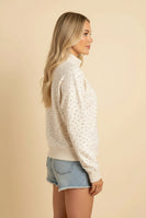 Heimish Ditsy Floral Mock Neck Drop Shoulder Pullover Top in Cream