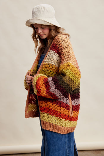Listicle Rainbow Hand Crochet Cardigan in Autumn Leaves