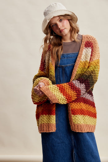 Listicle Rainbow Hand Crochet Cardigan in Autumn Leaves