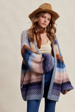 Load image into Gallery viewer, Listicle Rainbow Hand Crochet Cardigan in Slate Blue
