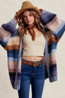 Listicle Rainbow Hand Crochet Cardigan in Slate Blue