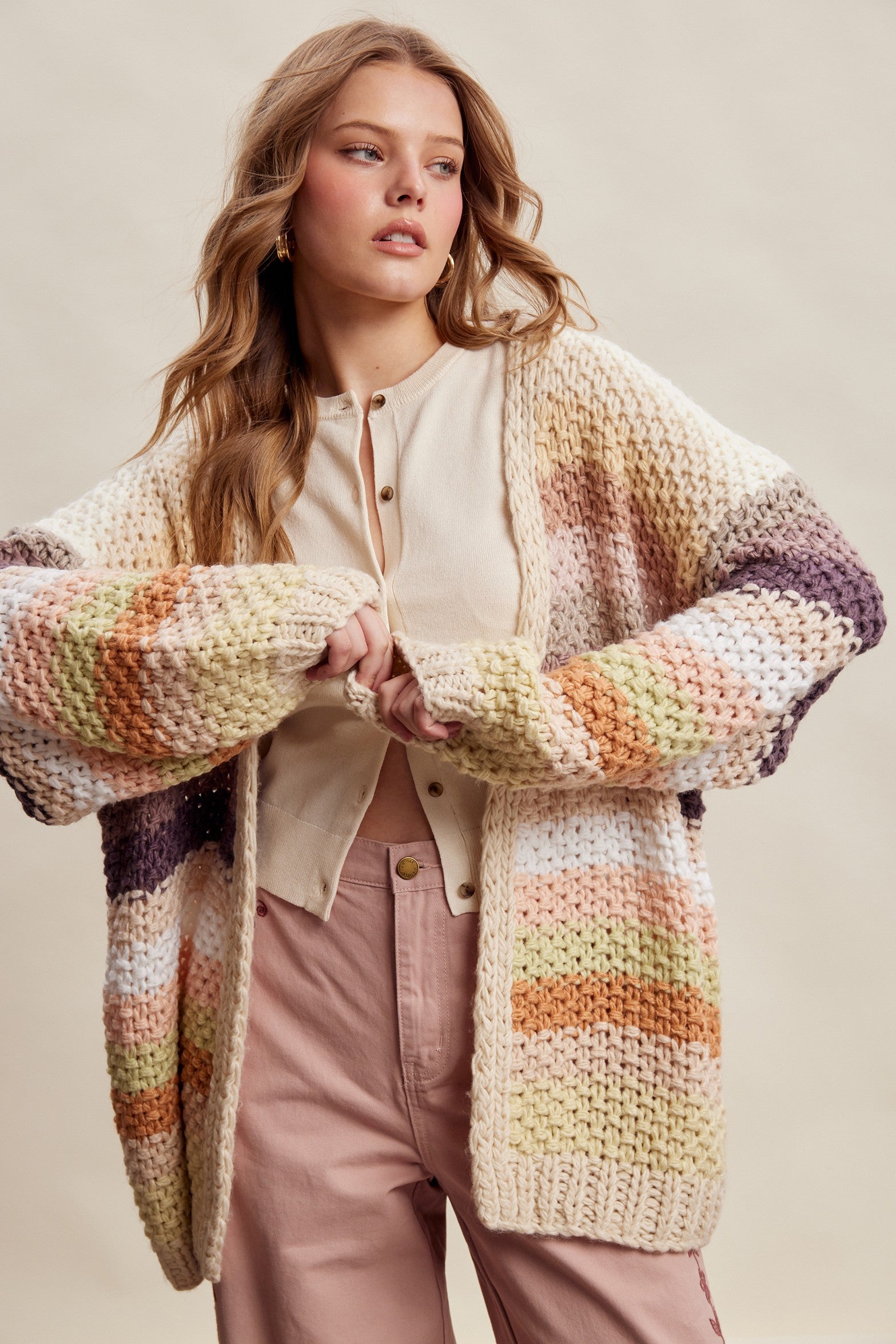 Listicle Rainbow Hand Crochet Cardigan in Ecru – June Adel