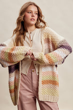 Load image into Gallery viewer, Listicle Rainbow Hand Crochet Cardigan in Ecru
