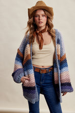 Load image into Gallery viewer, Listicle Rainbow Hand Crochet Cardigan in Slate Blue
