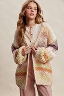 Listicle Rainbow Hand Crochet Cardigan in Ecru